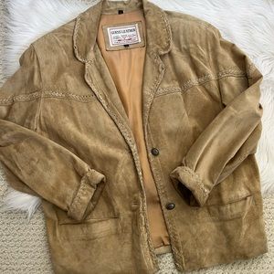 GUESS 80s Whipstitch Leather Vintage Suede Coat Tan